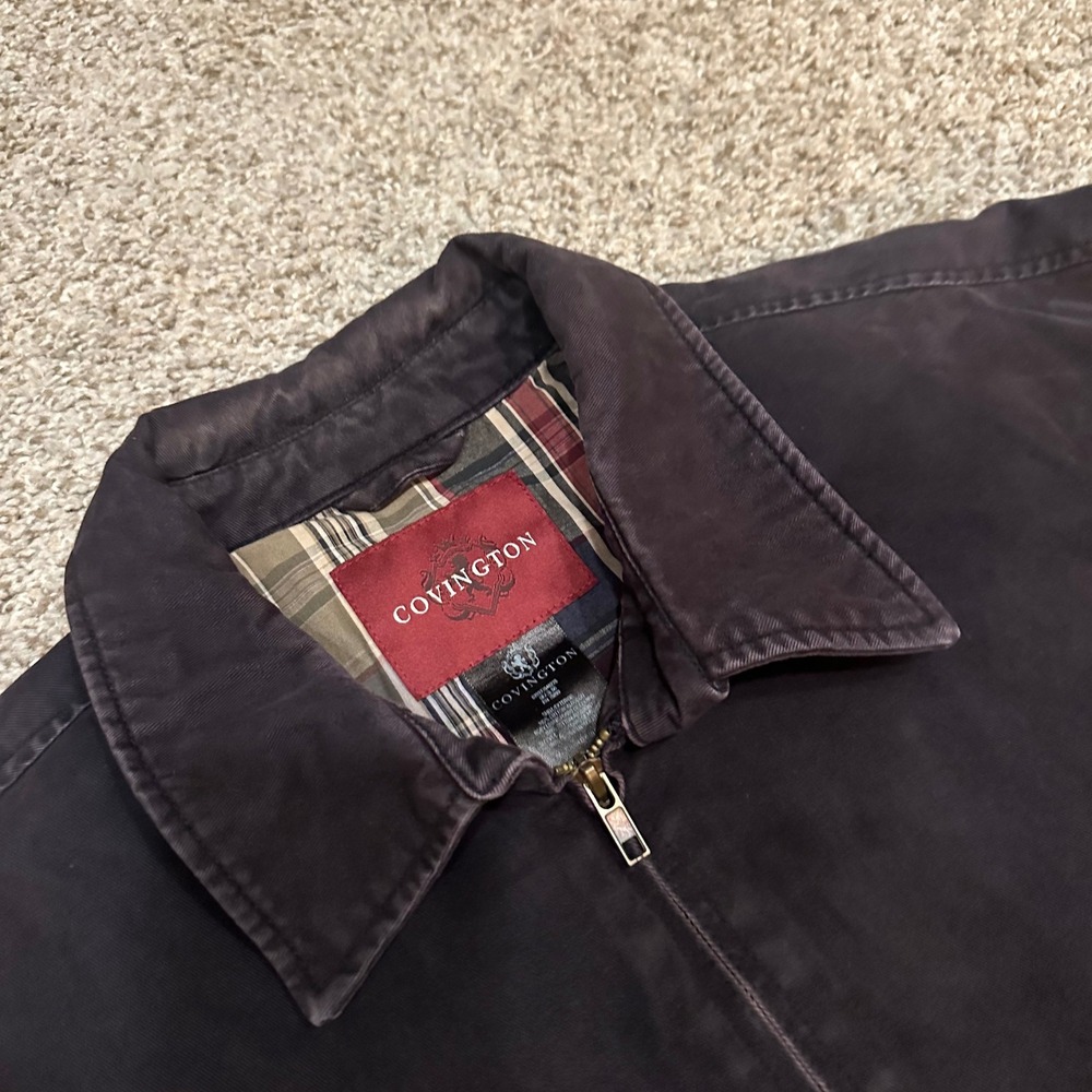 Modern Covington Mens Harrington Jacket Large Black Full Zip Plaid Lined - Picture 2 of 4